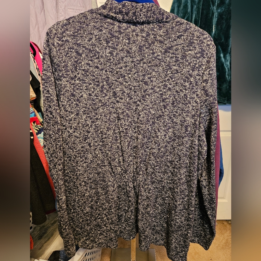 #032 LL BEAN- Easy Knit Open Front Bright Navy Blue/White Cardigan-sz. XL - Picture 6 of 7